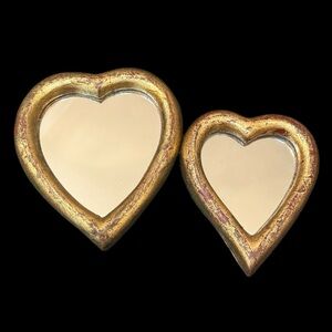 Rare Graduated Set Vintage Florentia Heart Mirrors Original 60s Green Star Paper